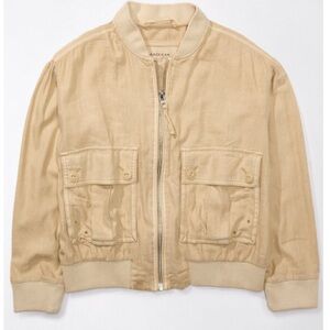 AE | Linen Blend Cropped Bomber Jacket | Desert Sand | XS